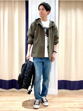 「Dessin（デッサン）の【ユニセックス・セットアップ可】パーカー（ブルゾン、グリーン系）」を使った、takaさん（メンズ・168cm）の秋コーディネート