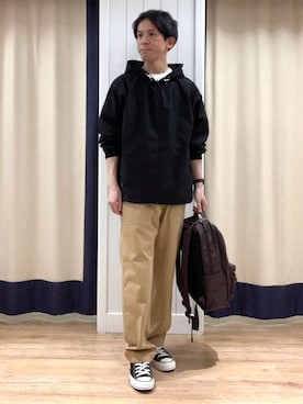 「Dessin（デッサン）の【ユニセックス・セットアップ可】パーカー（ブルゾン、ブラック系）」を使った、takaさん（メンズ・168cm）の秋コーディネート