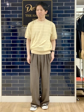 「Dessin（デッサン）の【洗える】日本製ニットTシャツ（Tシャツ/カットソー、イエロー系）」を使った、takaさん（メンズ・168cm）の夏コーディネート