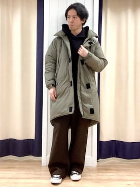 「アイテム（ダウンジャケット/コート）」を使った、takaさん（メンズ・169cm）の春コーディネート