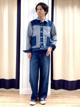 「Dessin（デッサン）の【ユニセックス/2WAY】リバーシブルデニムジャケット（デニムジャケット、ブルー系）」を使った、takaさん（メンズ・168cm）の冬コーディネート