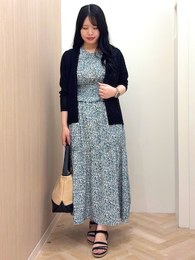 「grove（グローブ）の【接触冷感／UVカットetc】ベーシックショートカーディガン（カーディガン/ボレロ、ブラック系）」を使った、minamiさんの夏コーディネート