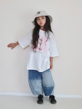 「アイテム（帽子）」を使った、RICOWORLDさん（キッズ・120cm）の夏コーディネート