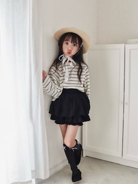 「anmyuのアイテム（トップス、ホワイト系）」を使った、RICOWORLDさん（キッズ・120cm）の春コーディネート