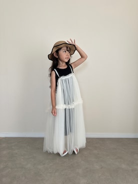 「西松屋（ニシマツヤ）のアイテム（帽子、ベージュ系）」を使った、RICOWORLDさん（キッズ・120cm）の春コーディネート