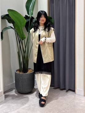 「ORiental TRaffic（オリエンタルトラフィック）のダブル ニット リボン 厚底 サンダル /61212（サンダル、ブラック系）」を使った、arisaさん（レディース・158cm）の春コーディネート