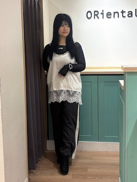 「ORiental TRaffic（オリエンタルトラフィック）の【 瞬間フィット 】 ゴム紐 メッシュ スニーカー /OT3790（スニーカー、ブラック系）」を使った、arisaさん（レディース・158cm）の夏コーディネート