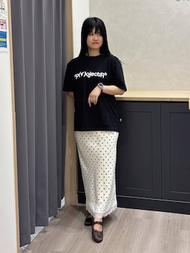 「ORiental TRaffic（オリエンタルトラフィック）のサテン バレエ シューズ /61317（バレエシューズ、ブラウン系）」を使った、arisaさん（レディース・158cm）の夏コーディネート