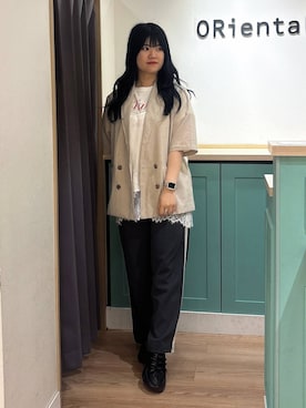 「ORiental TRaffic（オリエンタルトラフィック）のリボン ディテール ニット スニーカー /OT3787（スニーカー、ブラック系）」を使った、arisaさん（レディース・158cm）の夏コーディネート