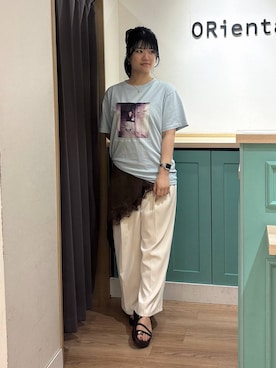「ORiental TRaffic（オリエンタルトラフィック）のトング パーツ ストラップ 厚底 サンダル /61231（サンダル、ブラウン系）」を使った、arisaさん（レディース・158cm）の夏コーディネート
