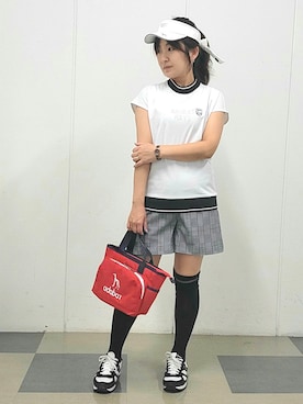 「アイテム（サンバイザー）」を使った、夜久祐子さん（レディース・152cm）の夏コーディネート