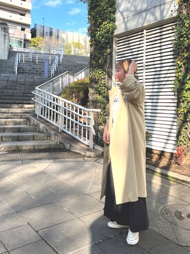 「SHENERY（シーナリー）のアイテム（ステンカラーコート）」を使った、MURATA_157cmさん（レディース・157cm）の春コーディネート