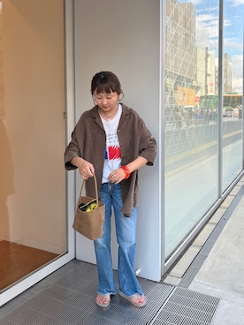 「SHENERY（シーナリー）の【SET UP 】スウェードライクキュプラシャツ（シャツ/ブラウス、ブラウン系）」を使った、MURATA_157cmさん（レディース・157cm）の夏コーディネート