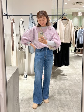 「SHENERY（シーナリー）のカットオフストレートデニムパンツ（デニムパンツ）」を使った、MURATA_157cmさん（レディース・157cm）の秋コーディネート