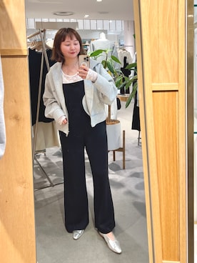 「SHENERY（シーナリー）の《累計１.5万枚突破！》《全骨格細見え》カットジョーゼットキャミサロペット（サロペット/オーバーオール、ブラック系）」を使った、MURATA_157cmさん（レディース・157cm）の春コーディネート