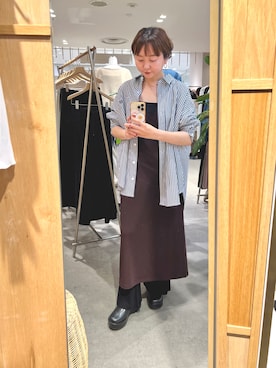 「SHENERY（シーナリー）のカットジョーゼットジャンスカ（ワンピース、ブラウン系）」を使った、MURATA_157cmさん（レディース・157cm）の春コーディネート