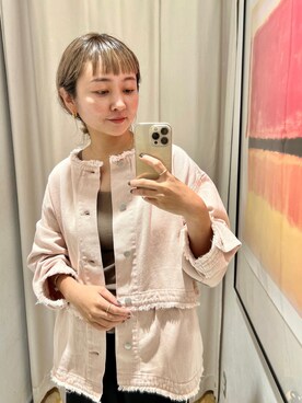 「アイテム（デニムジャケット、ピンク系）」を使った、MURATA_157cmさん（レディース・157cm）の夏コーディネート
