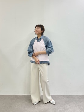 「SHENERY（シーナリー）のシアーデニムシャツ（シャツ/ブラウス、ブルー系）」を使った、MURATA_157cmさん（レディース・157cm）の春コーディネート