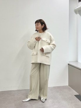 「SHENERY（シーナリー）の【インフルエンサー＠akane_nagataコラボ】ツイードジャケット（その他アウター、ホワイト系）」を使った、MURATA_157cmさん（レディース・157cm）の冬コーディネート