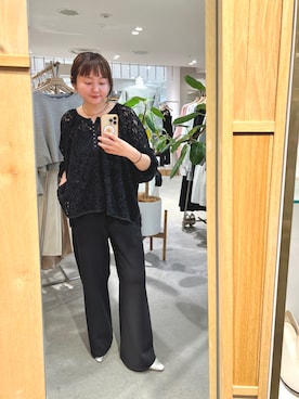 「SHENERY（シーナリー）のレーススモックブラウス（シャツ/ブラウス、ブラック系）」を使った、MURATA_157cmさん（レディース・157cm）の春コーディネート