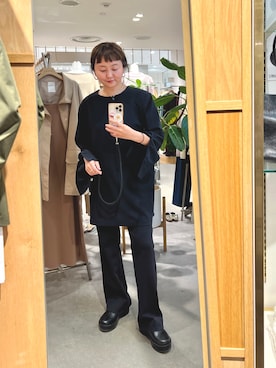 「SHENERY（シーナリー）のスリムジャージーパンツ（その他パンツ、ブラック系）」を使った、MURATA_157cmさん（レディース・157cm）の春コーディネート