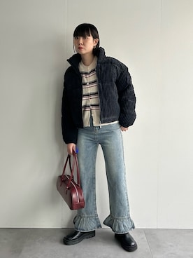 「アイテム（ダウンジャケット/コート）」を使った、lacvert_officialさん（レディース・162cm）の秋コーディネート