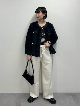 「アイテム（ノーカラージャケット）」を使った、lacvert_officialさん（レディース・162cm）の秋コーディネート