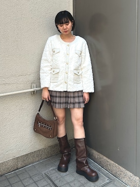 「アイテム（ノーカラージャケット）」を使った、lacvert_officialさん（レディース・162cm）の冬コーディネート