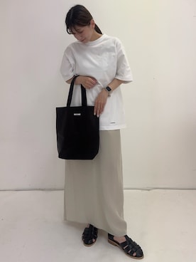 「URBAN RESEARCH（アーバンリサーチ）のHANES×LOWERCASE　LOWERCASE 2P BEEFY-T SS（Tシャツ/カットソー、ホワイト系）」を使った、mikuさん（レディース・153cm）の夏コーディネート