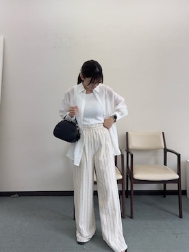 「URBAN RESEARCH DOORS（アーバンリサーチドアーズ）のラミー混ルーズシャツ（シャツ/ブラウス、ホワイト系）」を使った、mikuさん（レディース・153cm）の夏コーディネート