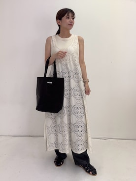 「URBAN RESEARCH DOORS（アーバンリサーチドアーズ）のサークルレース2WAYワンピース（ワンピース、ベージュ系）」を使った、mikuさん（レディース・153cm）の夏コーディネート