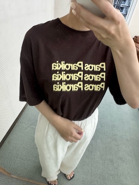 「URBAN RESEARCH（アーバンリサーチ）のシアープリントカラーTシャツ（Tシャツ/カットソー、ブラウン系）」を使った、mikuさん（レディース・153cm）の夏コーディネート