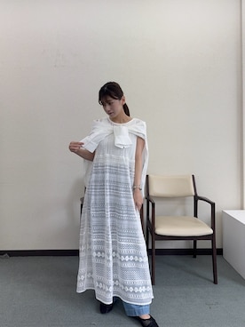 「URBAN RESEARCH DOORS（アーバンリサーチドアーズ）のラミー混ルーズシャツ（シャツ/ブラウス、ホワイト系）」を使った、mikuさん（レディース・153cm）の夏コーディネート
