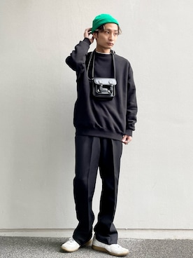 「ストレートパンツ」｜「アイテム（ニットキャップ/ビーニー）」を使った、なかやんさん（メンズ・166cm）の冬コーディネート