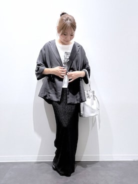 「LAKOLE（ラコレ）のアソート箔フォトプリントＴ / 1023084（Tシャツ/カットソー、ホワイト系）」を使った、YUNOさん（レディース・150cm）の夏コーディネート