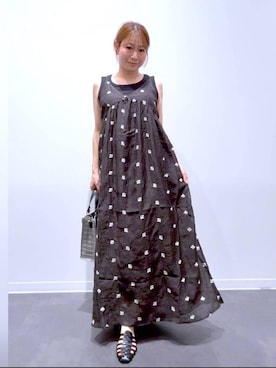「LAKOLE（ラコレ）の楊柳刺繍キャミワンピース / 1051874（ワンピース、ブラック系）」を使った、YUNOさん（レディース・150cm）の夏コーディネート