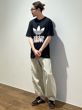 「adidas（アディダス）のケアベア TI Tシャツ / アディダスオリジナルス adidas Originals（Tシャツ/カットソー、ブラック系）」を使った、hkさん（メンズ・168cm）の夏コーディネート
