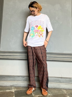 「adidas（アディダス）のadidas CARE BEARS OVERSIZED TEE / アディダスオリジナルス adidas Originals（Tシャツ/カットソー、ホワイト系）」を使った、hkさん（メンズ・168cm）の夏コーディネート