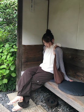 「YOLO（ヨーロ）のアイテム（パンツ、ブラウン系）」を使った、リノさん（レディース・158cm）の夏コーディネート