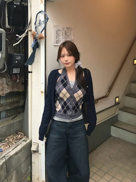 「GRVRGROVE（グローブ）のアイテム（トップス、ブルー系）」を使った、リノさん（レディース・158cm）の夏コーディネート
