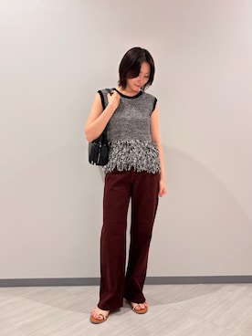 「N.（N. Natural Beauty Basic）（エヌエヌナチュラルビューティーベーシック）のフリンジニット（ニット/セーター、ブラック系）」を使った、miwanbbさん（レディース・162cm）の夏コーディネート