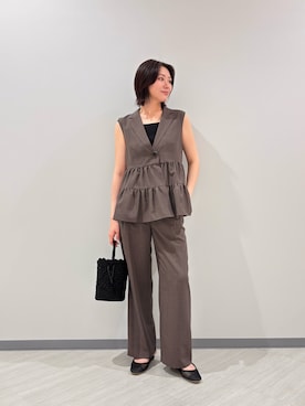 「NATURAL BEAUTY BASIC（ナチュラルビューティーベーシック）のスクエアネックリブニット（タンクトップ、ブラック系）」を使った、miwanbbさん（レディース・162cm）の夏コーディネート