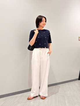 「N.（N. Natural Beauty Basic）（エヌエヌナチュラルビューティーベーシック）のコットンブレンドワイドパンツ（その他パンツ、ホワイト系）」を使った、miwanbbさん（レディース・162cm）の夏コーディネート