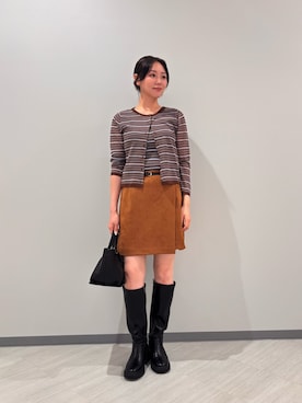 「N.（N. Natural Beauty Basic）（エヌエヌナチュラルビューティーベーシック）のボーダーアンサンブル（アンサンブル、ブラウン系）」を使った、miwanbbさん（レディース・162cm）の夏コーディネート