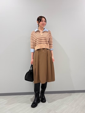 「N.（N. Natural Beauty Basic）（エヌエヌナチュラルビューティーベーシック）のシャツレイヤードニット（ニット/セーター、ベージュ系）」を使った、miwanbbさん（レディース・162cm）の秋コーディネート