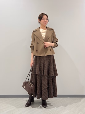 「NATURAL BEAUTY BASIC（ナチュラルビューティーベーシック）の＜ちょうど、いい服＞「おはよう」から「おつかれさま」まで。 毎日ハーフトレンチ（トレンチコート、ブラウン系）」を使った、miwanbbさん（レディース・162cm）の秋コーディネート