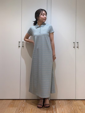 「NATURAL BEAUTY BASIC（ナチュラルビューティーベーシック）のポロカットワンピース（ワンピース、ブルー系）」を使った、rinaさん（レディース・155cm）の夏コーディネート