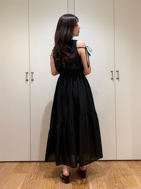 「N.（N. Natural Beauty Basic）（エヌエヌナチュラルビューティーベーシック）のショルダーリボンワンピース（ワンピース、ブラック系）」を使った、rinaさん（レディース・155cm）の夏コーディネート