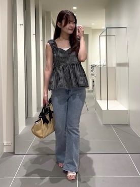 「N.（N. Natural Beauty Basic）（エヌエヌナチュラルビューティーベーシック）の【セットアップ可能】チェック SETUP ブラウス（シャツ/ブラウス、ブラック系）」を使った、maruさん（レディース・158cm）の夏コーディネート