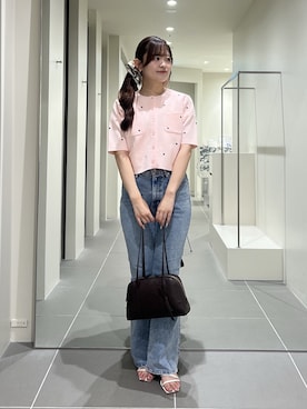 「NATURAL BEAUTY BASIC（ナチュラルビューティーベーシック）の【追加生産予約】ハート刺繍ニットジャケット（カーディガン/ボレロ、ピンク系）」を使った、maruさん（レディース・158cm）の夏コーディネート
